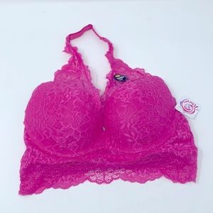 Wurl Hot Pink Lace Halter Lightly Padded Bra Size Medium Brand New W/Tags